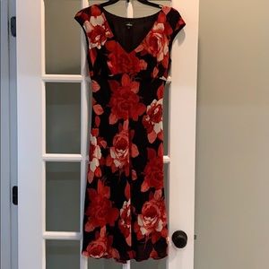 Red and black floral dress